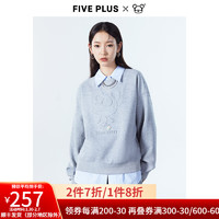 Five Plus 5+ FIVE PLUS5+星际熊2021秋冬新款女装元气卫衣女宽松长袖套头衫字母 灰色030 S