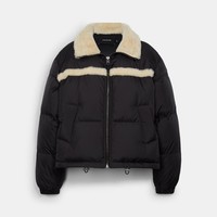 COACH 蔻驰 Solid Short Puffer With Shearling