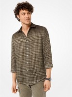 MICHAEL KORS Slim-Fit Dip-Dye Plaid Linen Shirt