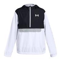 UNDER ARMOUR 安德玛 1327376 女童连帽半拉链套头外套 白黑色 XS