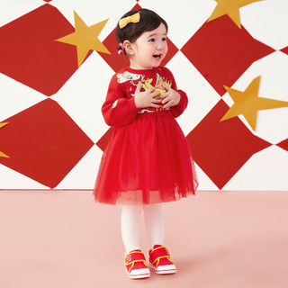 mini balabala 迷你巴拉巴拉 ZAOE111221382-00466 女童连衣裙 红色调 100cm