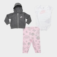 NIKE 耐克 Girls' Infant Nike Mini Monogram 3-Piece Full-Zip Hoodie, Leggings and Bodysuit Set