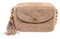 CHANEL 香奈儿 Chanel Beige Quilted Suede Small Tassel Camera Bag