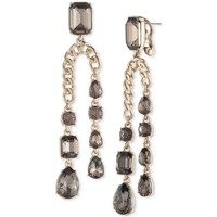 GIVENCHY 纪梵希 Gold-Tone Crystal Double Row Linear Drop Earrings