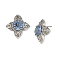 GIVENCHY 纪梵希 Silver-Tone Crystal Flower Button Earrings