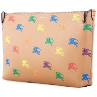 BURBERRY 博柏利 Burberry Pale Camel Equestrian Knight Leather Clutch Bag