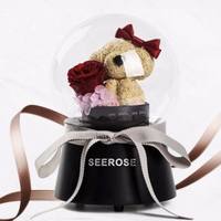 SEEROSE 旋转音乐盒永生花苔藓小狗公仔 音乐水晶球-爱你亿汪年-炙热芳华