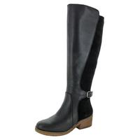 J BRAND Lucky Brand Women's Timinii Leather Round Toe Stacked Heel Tall Riding Boots