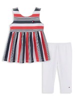 TOMMY HILFIGER Little Girl's 2-Piece Stripe Dress & Leggings Set
