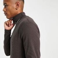 River Island long sleeve ribbed roll neck in brown