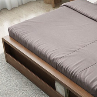 唐弓 简约加厚实木床+护脊床垫+床头柜 胡桃色 150*200cm 箱框款