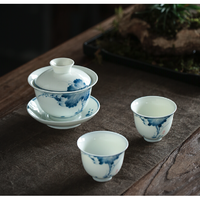 苏氏陶瓷 三才盖碗手绘青花陶瓷茶杯