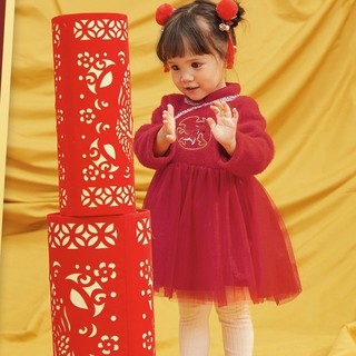 Mini Balabala 迷你巴拉巴拉 ZA0E111211006 女童连衣裙 中国红 100cm