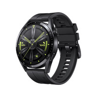 HUAWEI 华为 WATCH GT3 智能手表 46mm 黑色精钢表壳 活力黑硅胶表带（北斗、血压、GPS、血氧、心率）