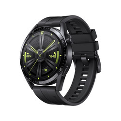 HUAWEI 华为 WATCH GT3 智能手表 46mm 黑色精钢表壳 活力黑硅胶表带（北斗、GPS、血氧、心率）