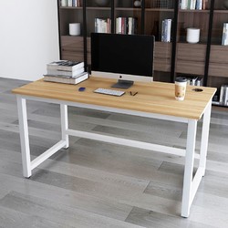雅美乐 电脑桌书桌 台式家用办公桌子简易简约学习写字桌 浅胡桃色+白色钢架120*60CM YSZ392