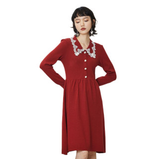 vero moda 女士中长款针织a字连衣裙 321446019 澳木红色 l