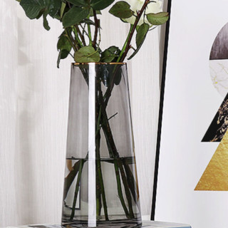 墨斗鱼 0401 T型玻璃花瓶 金+烟灰色 22cm
