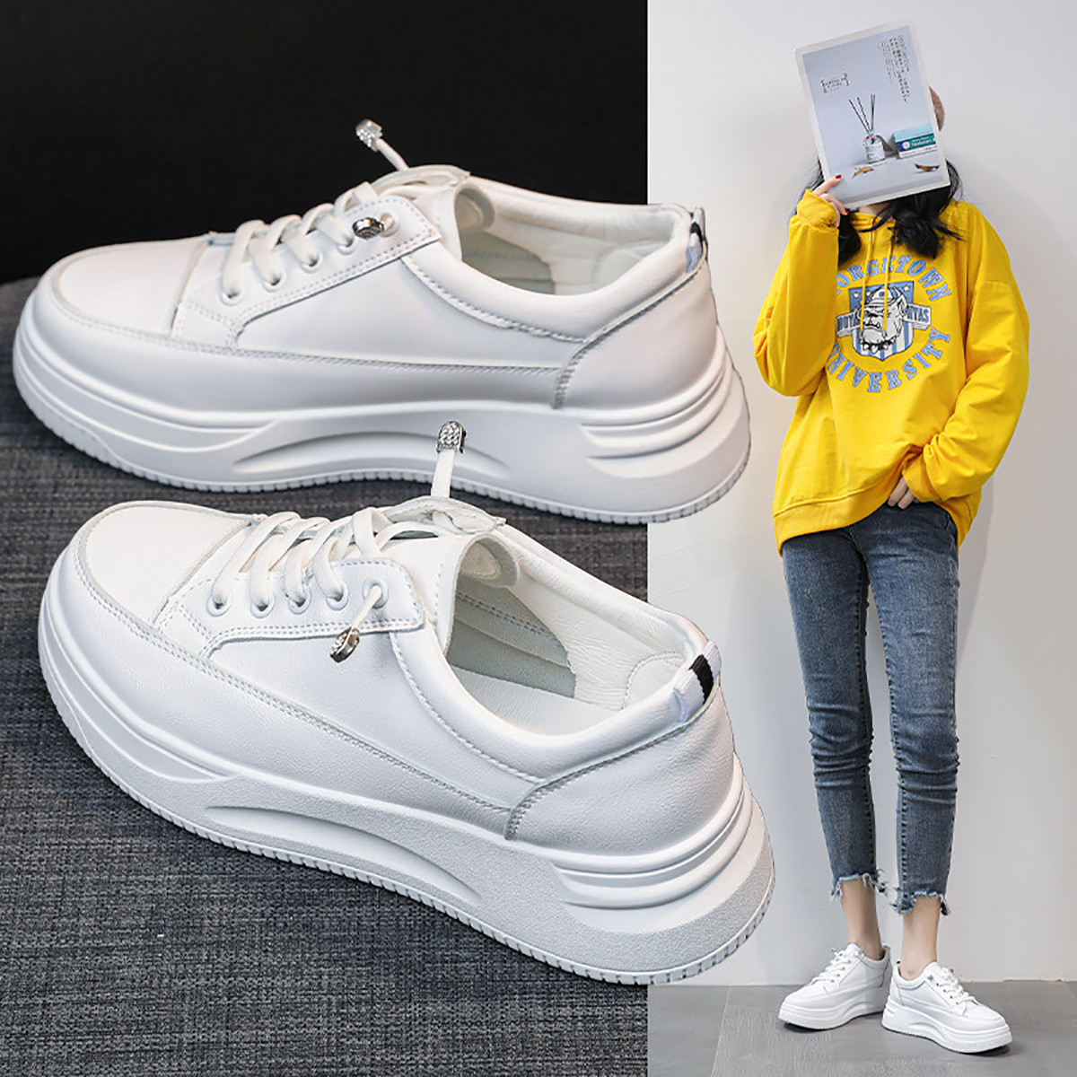 warrior/回力 小白鞋女秋季百搭舒适休闲鞋学生平底低帮增高时尚潮流