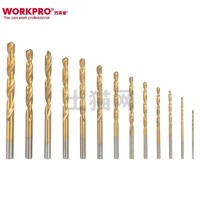 WORKPRO 万克宝 W124144N 镀钛金工麻花钻头套装 电钻配件 13支塑盒装