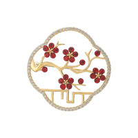MOEFI 茉妃 XZ-002 红梅花胸针 金色