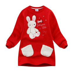 Jelispoon 吉哩熊 儿童卫衣可爱兔兔中长款T恤女童加绒保暖打底衫