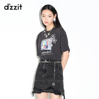 dzzit地素 2021秋专柜新款简约棉质宽松休闲印花T恤女3D3B3161C