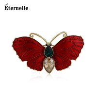 Eternelle 法国Eternelle优雅蝴蝶胸针女气质 服装开衫扣大衣领针别针扣胸花 火焰红