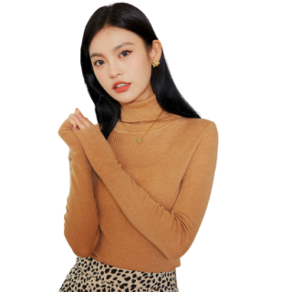 hstyle韩都衣舍女士高领针织衫ffy0079驼色m