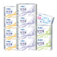 ABC KMS系列轻透薄卫生巾套装 (清凉舒爽日用24cm*8片*4+迷你日用19cm*8片*2+甜睡美梦夜用32.3cm*3片*4+劲吸护垫16.3cm*22片)