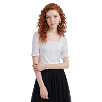 HOPESHOW 红袖 女士方领短袖针织衫 90120250106 本白 S