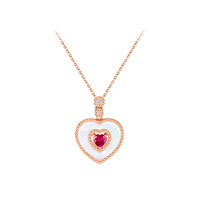 LUKFOOK JEWELLERY 六福珠宝 璀璨红宝系列 cMDSKN0062R 心形18K玫瑰金母贝宝石钻石项链 27分 40.5cm 2.86g