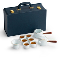 南山先生 白瓷系列 金铃侧把套装 茶具套装 小旅箱款 9件套 影青