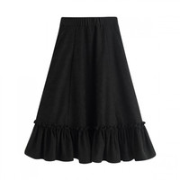 INMAN 茵曼 女士中长款半身裙 1813427 午夜黑 S