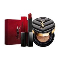 YVES SAINT LAURENT 圣罗兰 彩妆组合礼盒装 (皮革版明彩轻垫粉底液#B20透亮色14g+情人节限定版细管纯口红#N°1966暖棕红2.2g)