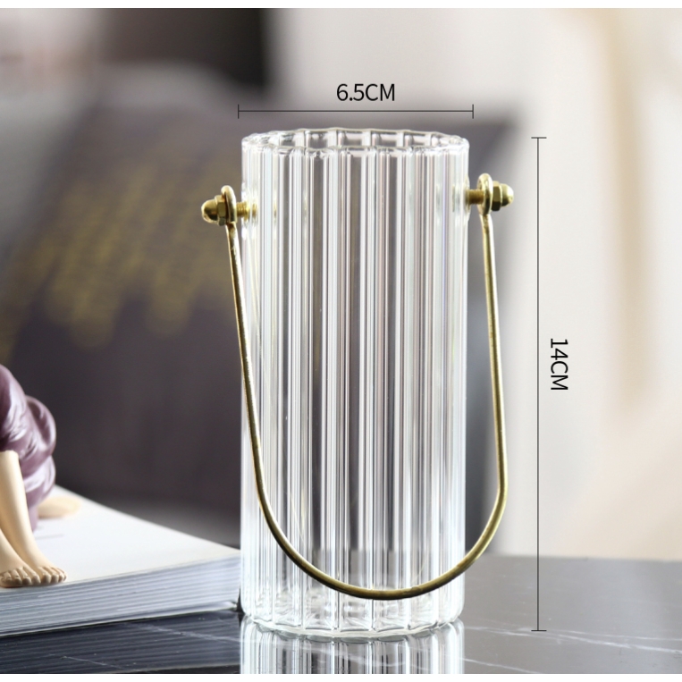 若花 2000手提小号 北欧风简约竖条玻璃花瓶