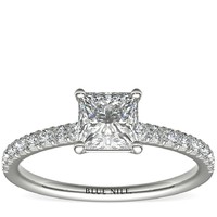 补贴购：Blue Nile 1.01克拉公主方形钻石+密钉钻石订婚戒指 LD18075974