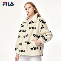 FILA 斐乐 女装外套女子2021年冬季针织优雅保暖长袖衫仿羊羔绒上衣女 米白-IV 165/84A/M