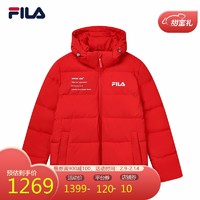 FILA 斐乐 男士羽绒服2021年冬季保暖连帽潮流运动加厚外套上衣 传奇红-RD 175/96A/L