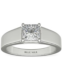 补贴购：Blue Nile 0.90 克拉公主方形钻石+宽版单石订婚戒托