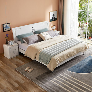 QuanU 全友 106905+105001 现代简约板式床+床垫+左床头柜 150*200cm 框架款