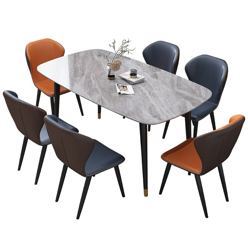淘邦 岩板餐桌+橙椅