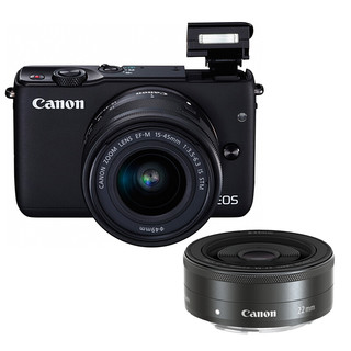 Canon 佳能 EOS M10 APS-C画幅 微单相机 黑色 EF-M 15-45mm F3.5 IS STM 变焦镜头+EF-M 22mm F2.0 STM 定焦镜头 双头套机