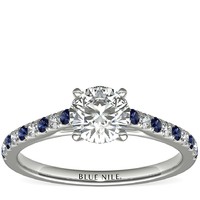 补贴购：Blue Nile 0.63克拉圆形切工钻石+微密钉蓝宝石与钻石订婚戒指 LD16773652