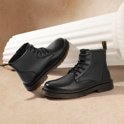 belle 百丽 休闲马丁靴男新牛皮革系带英伦风短靴加绒