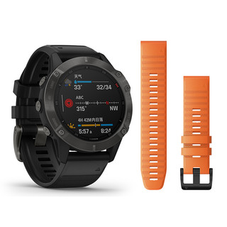 GARMIN 佳明 Fenix 6 Pro 户外手表+橙色硅胶表带 黑色 47mm