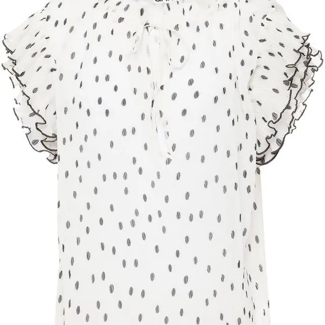Ruffle-trimmed polka-dot plissé-chiffon blouse