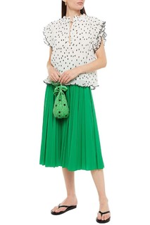 Ruffle-trimmed polka-dot plissé-chiffon blouse
