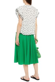 Ruffle-trimmed polka-dot plissé-chiffon blouse