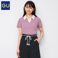 GU极优女装拼色POLO衫(短袖)学院风日系衬衫335494